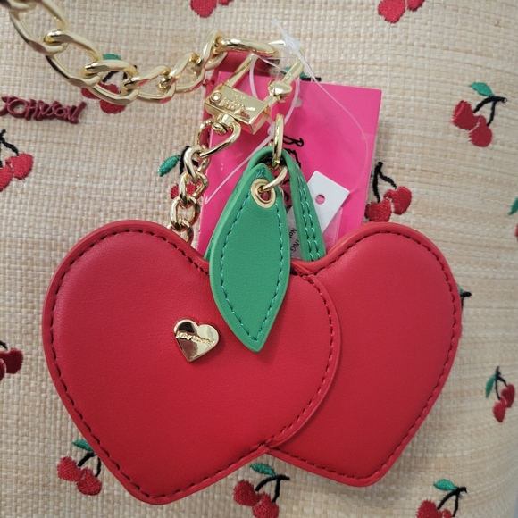 Betsey Johnson cherry print tote bag with charms - Picture 5 of 8